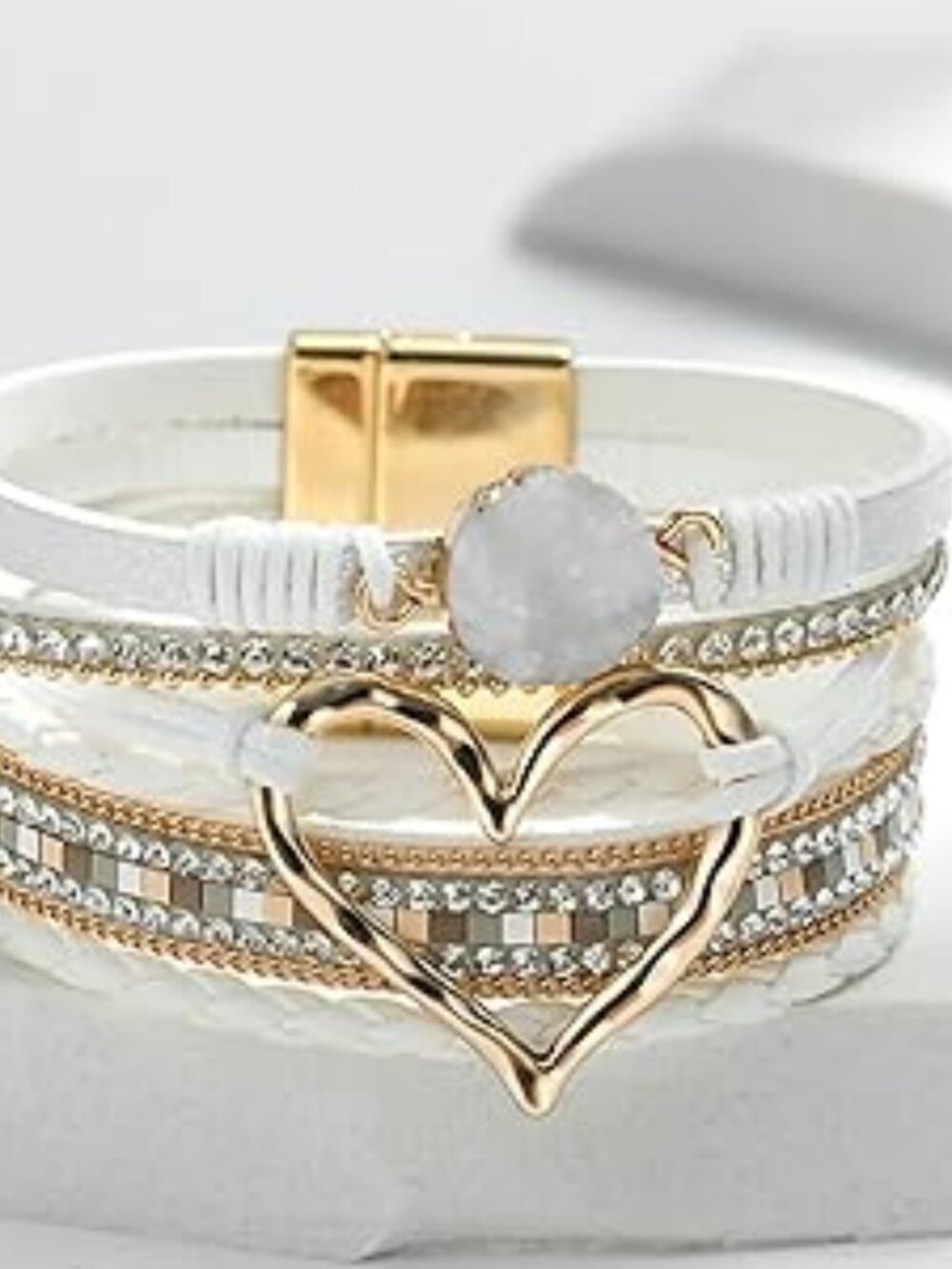 NEW Classy Bracelet Boho Leather Wrap Multi-Layer Pearl Heart Chunky Bracelet